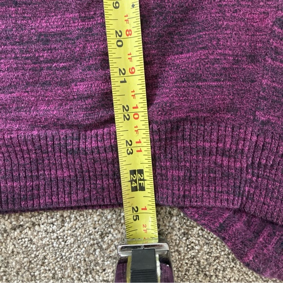 LOGO by Lori Goldstein Sz Sweater M Purple Black Marled Knit Shark-bite V Neck - Picture 5 of 5